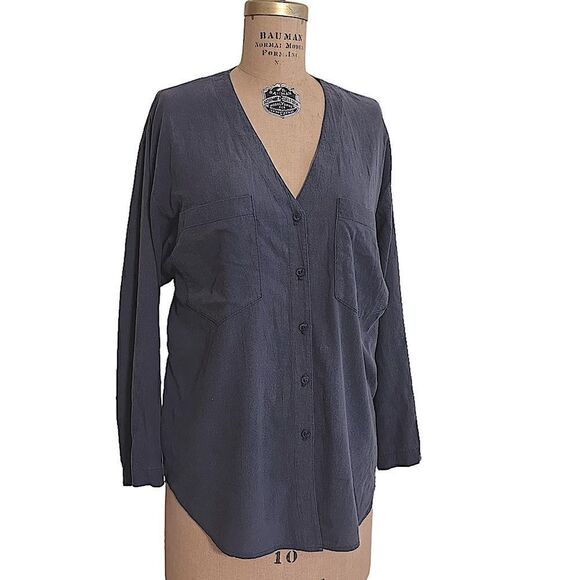 Vintage Charcoal Grey Cotton Blouse - Picture 2 of 9